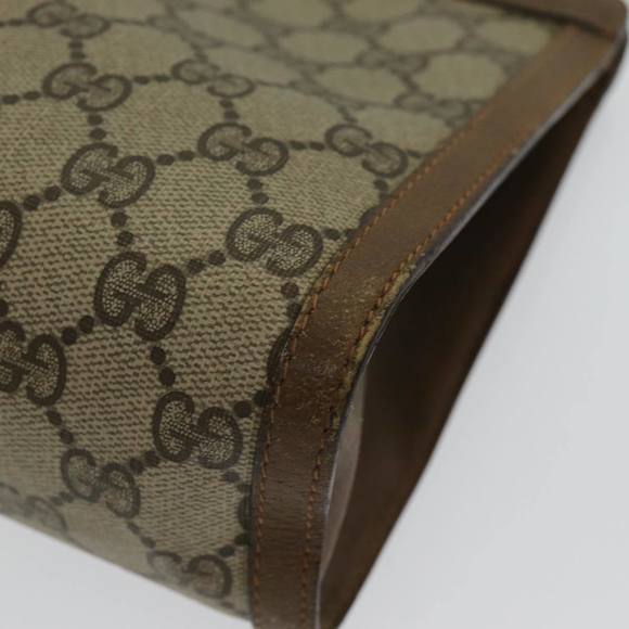 GUCCI GG Supreme Web Sherry Line Clutch Bag PVC Leather Beige Red Auth 84566 - Picture 7 of 16